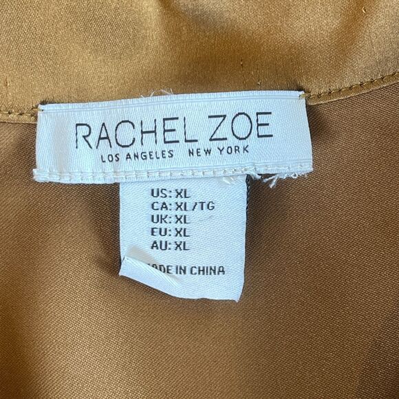 Rachel Zoe Copper Brown Satin Blouse Button Front Short Sleeves XL - Picture 4 of 7